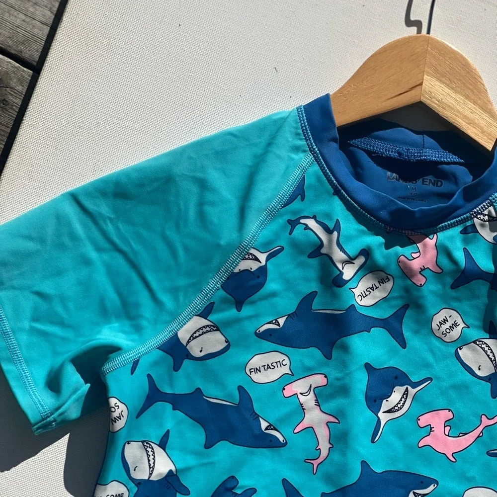Lands End Girls Print Mock neck Rashguard Swim Top